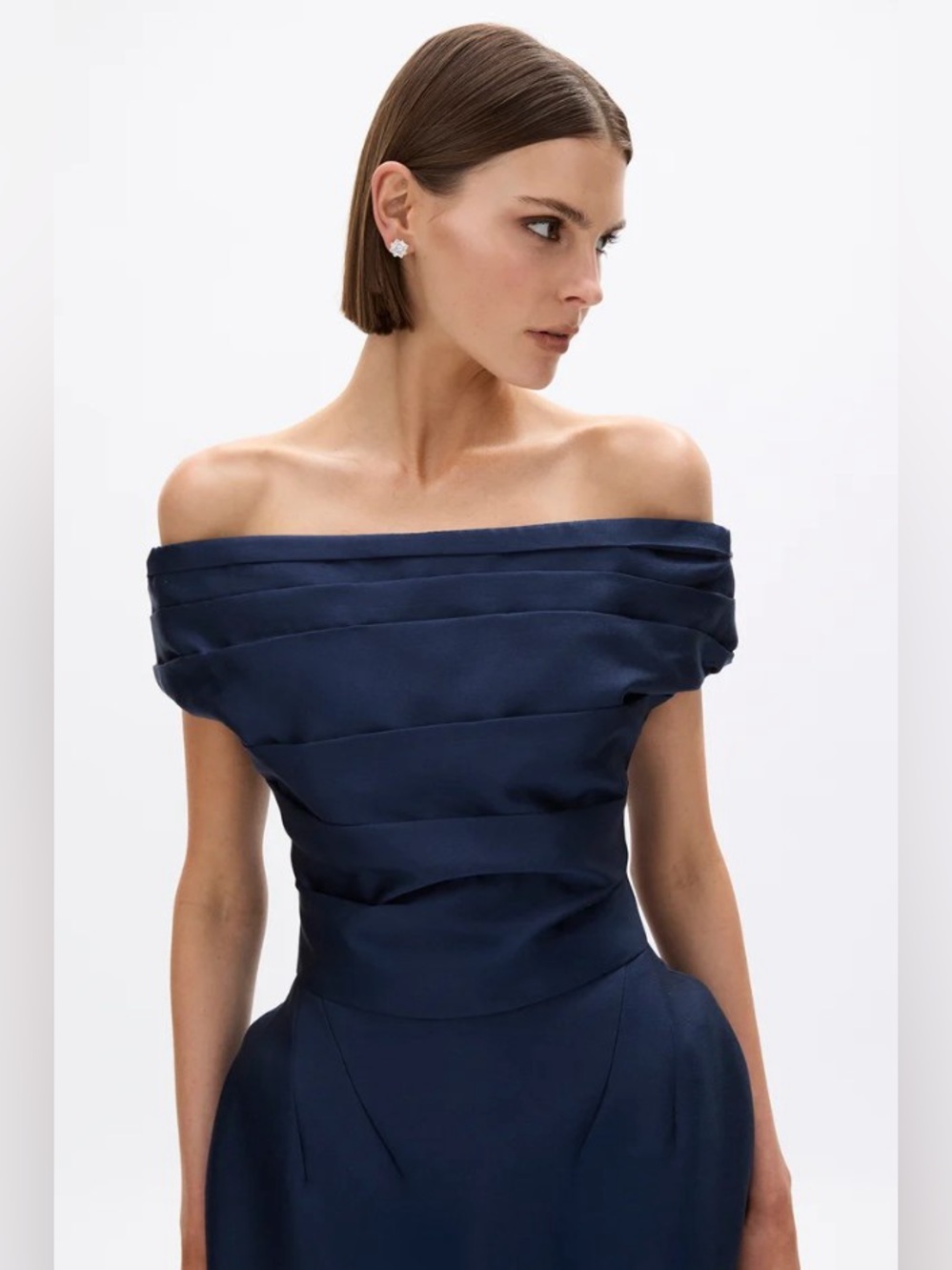 Rachel Gilbert Brontë Navy Wool & Silk off-the-shoulder Midi Dress AU10/US6 NWOT - Picture 5 of 5